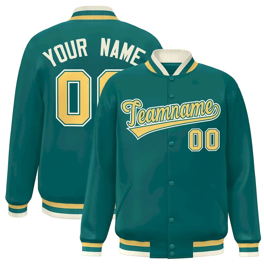 Custom Aqua Yellow Varsity Full-Snap Classic Style Letterman Baseball Jacket