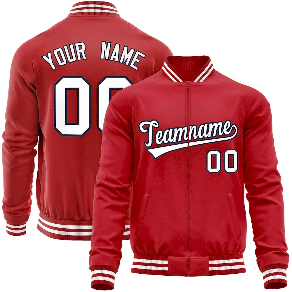 Custom White Red Classic Style Varsity Full-Zip Letterman Baseball Jacket