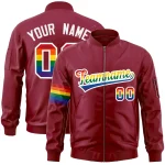 Custom Crimson LGBT Rainbow For Pride Month Classic Style Letterman Bomber Jacket