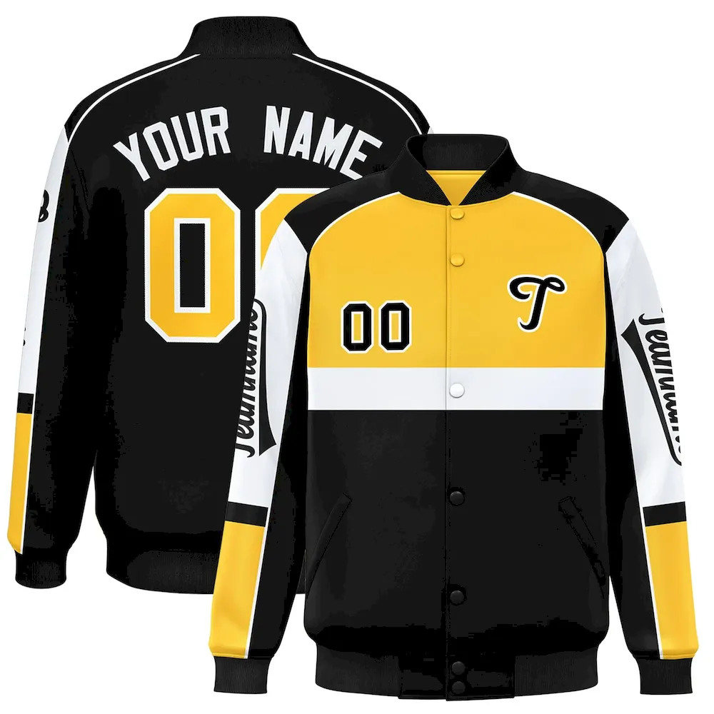 Custom Yellow Black Varsity Full-Snap Raglan Sleeves Letterman Jacket