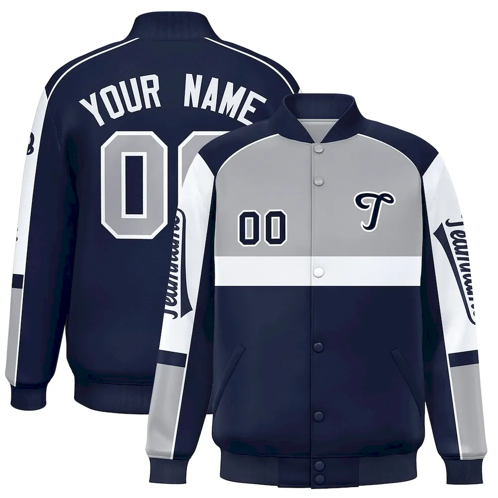 Custom Old Gold Navy Varsity Full-Snap Raglan Sleeves Letterman Jacket