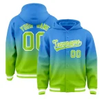 Custom Blue Neon Green Varsity Full-Snap Letterman Gradient Jacket Hoodie