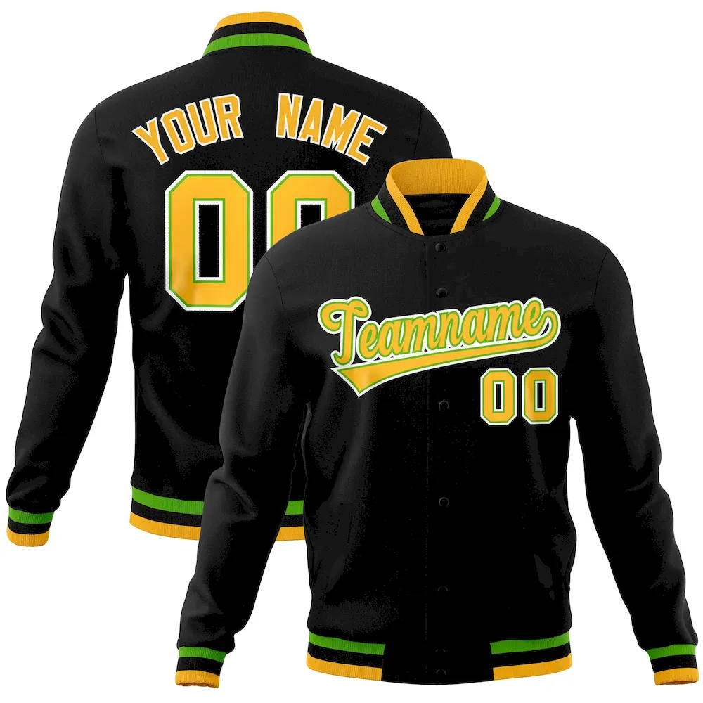 Custom Black Classic Style Varsity Full-Snap Letterman Baseball Jersey