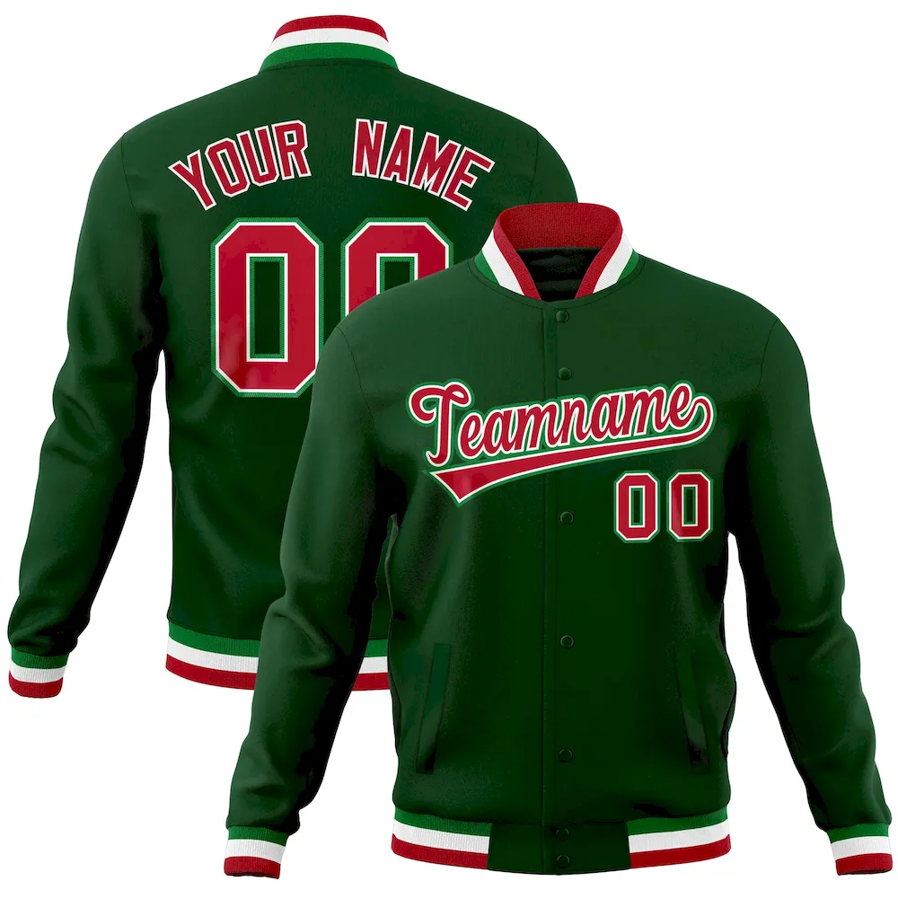 Custom Green Classic Style Varsity Full-Snap Letterman Baseball Jersey