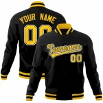 Custom Black Gold-White Classic Style Varsity Full-Snap Letterman Jacket