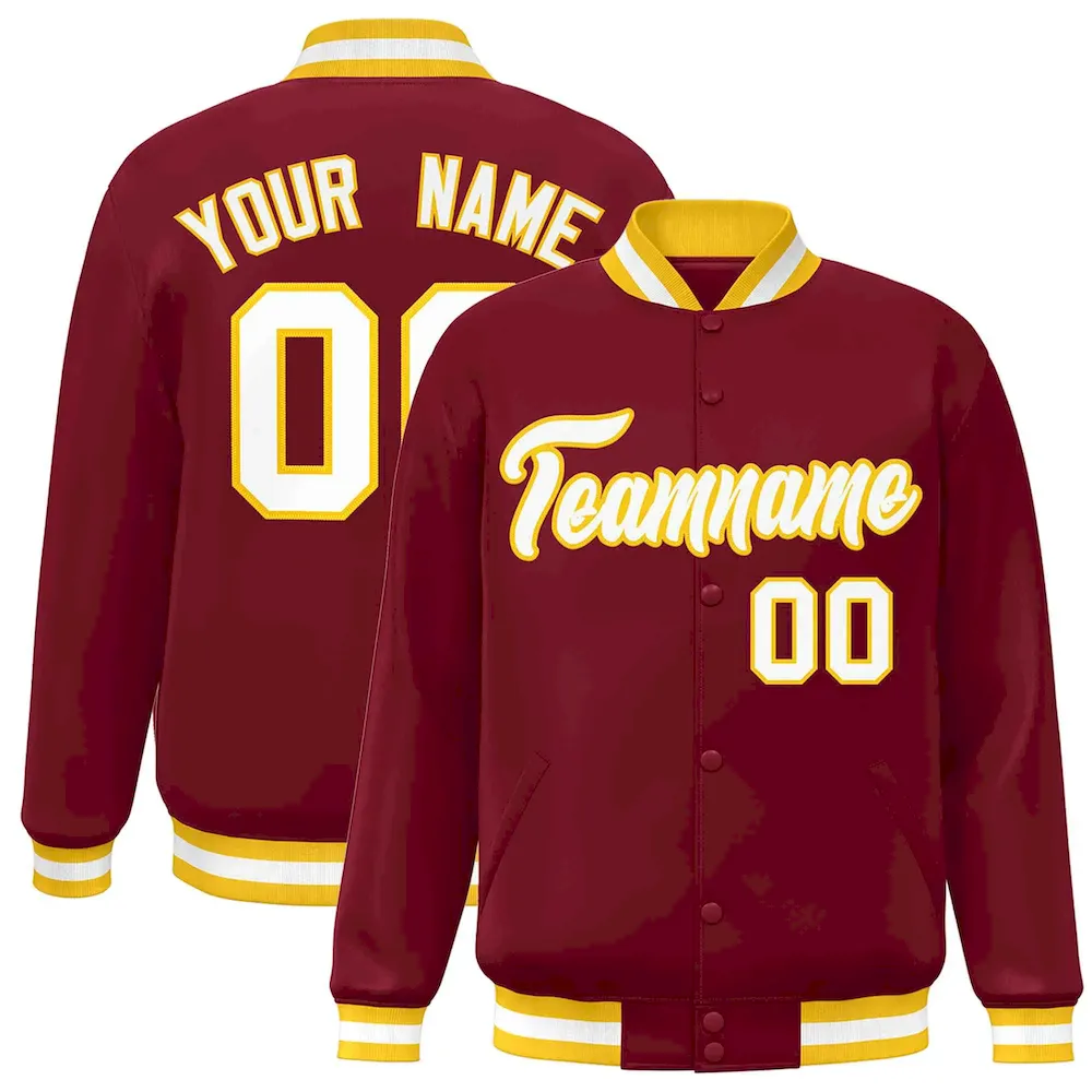 Custom Crimson White-Gold Classic Style Varsity Full-Snap Letterman Jacket