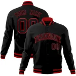 Custom Black Black-Red Classic Style Varsity Full-Snap Letterman Jacket