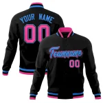 Custom Black Powder Blue-Pink Classic Style Varsity Full-Snap Letterman Jacket