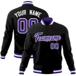 Custom Black Purple-White Classic Style Varsity Full-Snap Letterman Jacket