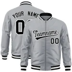 Custom Gray Black-White Varsity Full-Zip Letterman Bomber Jacket