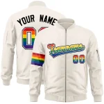 Custom Cream LGBT Rainbow For Pride Month Classic Style Letterman Bomber Jacket