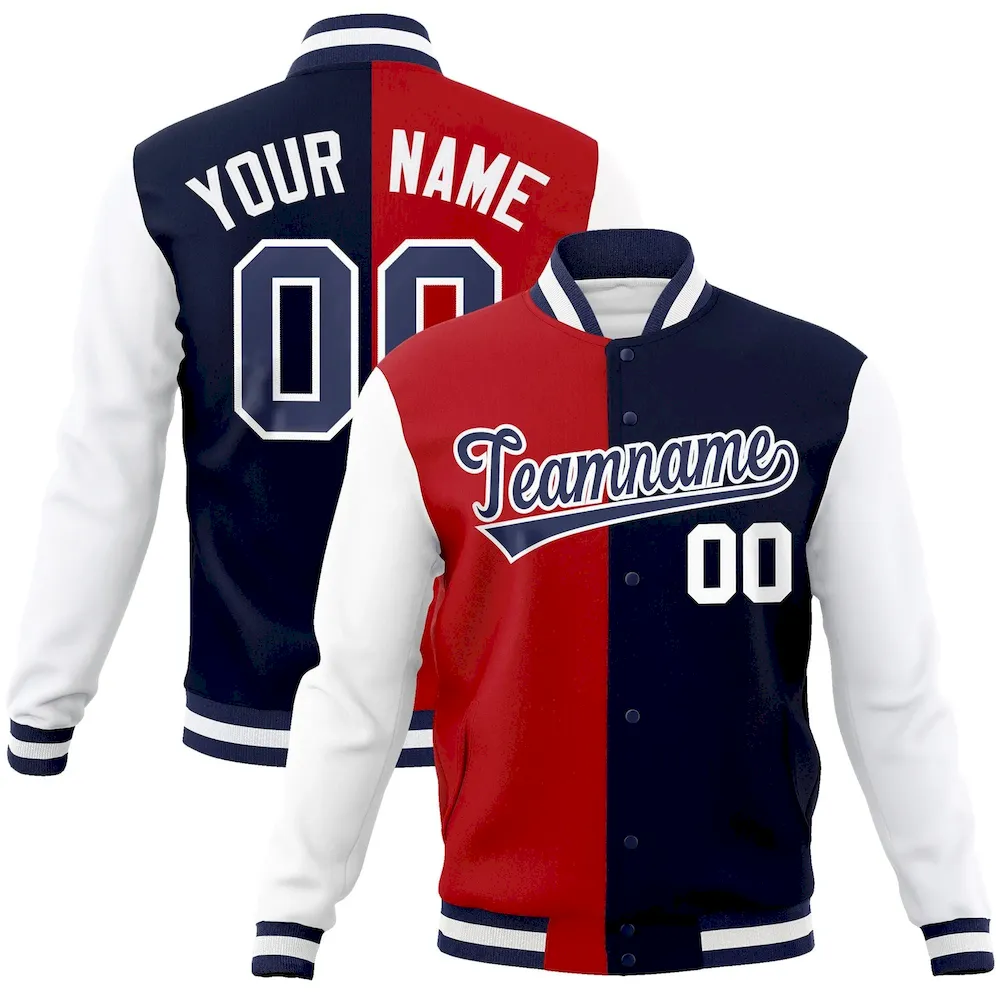 Custom White Red-Green Varsity Full-Snap Letterman Two Tone Split Fashion Jacket