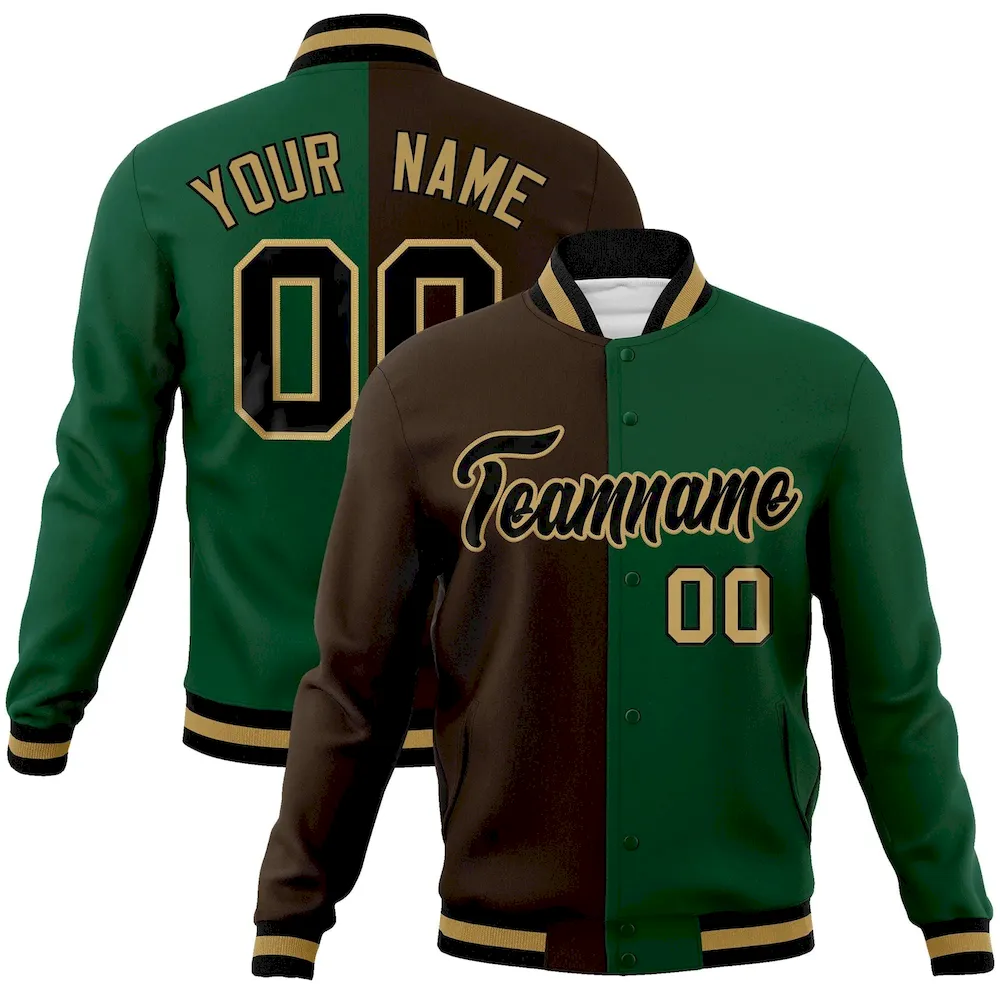 Custom Green White-Orange Varsity Full-Snap Letterman Two Tone Split Fashion Jacket