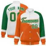 Custom Green White-Kelly Green Color Block Bomber Varsity Full-Snap Baseball Jacket