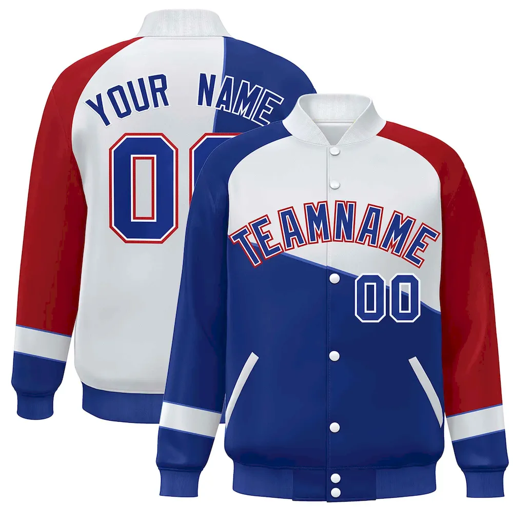 Custom Orange White-Kelly Green Color Block Bomber Varsity Full-Snap Baseball Jacket