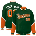 Custom Green Orange Varsity Full-Snap Color Block Letterman Baseball Jacket