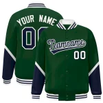 Custom Green Navy Varsity Full-Snap Color Block Letterman Baseball Jacket