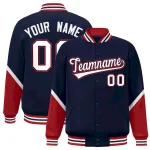Custom Navy Red Raglan Sleeves Side Spot Authentic Pullover Baseball Jersey