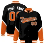 Custom Black Orange Varsity Full-Snap Color Block Letterman Baseball Jacket