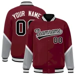 Custom Crimson Gray Varsity Full-Snap Color Block Letterman Baseball Jacket