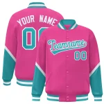 Custom Pink Aqua Varsity Full-Snap Color Block Letterman Baseball Jacket