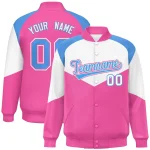 Custom White Pink Varsity Full-Snap Color Block Letterman Jacket