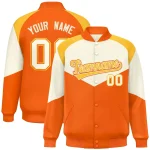 Custom Cream Orange Varsity Full-Snap Color Block Letterman Jacket