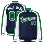 Custom Neon Green Navy Personalized Raglan Sleeves Design Authentic Baseball Jersey