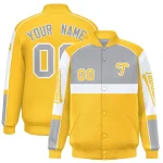 Custom Gray Yellow Varsity Full-Snap Raglan Sleeves Letterman Jacket