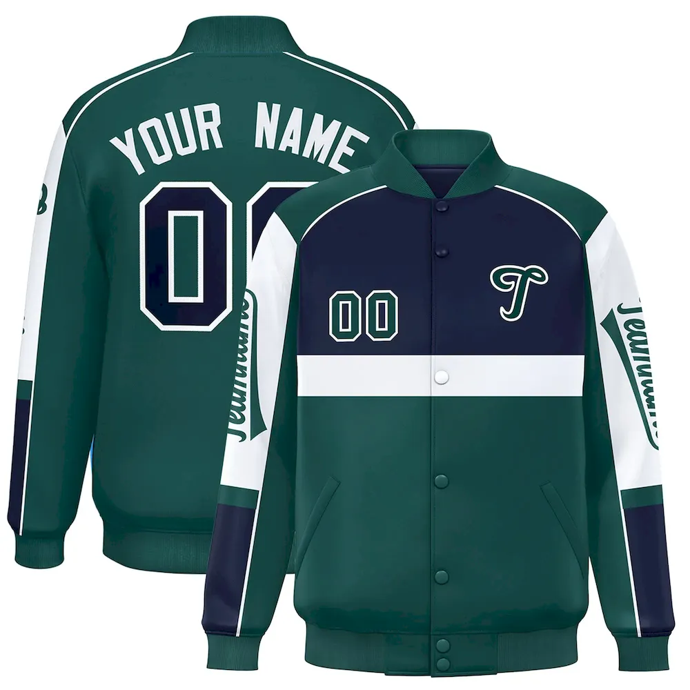 Custom White Neon Green-Navy Color Block Personalized Raglan Sleeves Authentic Football Jersey