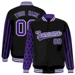 Custom Gold Purple American Flag Varsity Full-Snap Authentic Raglan Sleeves Letterman Bomber Jacket