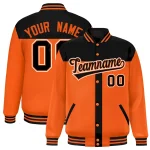 Custom Black Orange Color Block Bomber Varsity Baseball Jacket