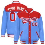 Custom Orange Navy Color Block Bomber Varsity Baseball Jacket