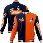 Custom Navy Orange Two Tone Split Fashion Varsity Letterman Jacket with Raglan Sleeves