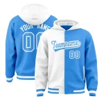 Custom White Powder Blue Split Fashion Varsity Full-Snap Letterman Two Tone Jacket Hoodie