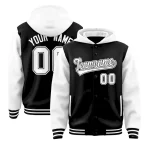 Custom Black White Raglan Sleeves Varsity Full-Snap Letterman Two Tone Jacket Hoodie