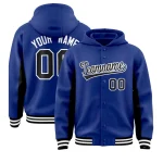Custom Royal Black Color Block Varsity Full-Snap Letterman Jacket Hoodie