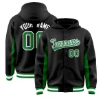Custom Black Kelly Green Color Block Varsity Full-Snap Letterman Jacket Hoodie