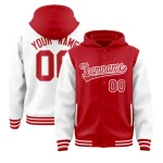 Custom Red White Raglan Sleeves Varsity Full-Snap Letterman Two Tone Jacket Hoodie