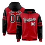 Custom Red Black Raglan Sleeves Varsity Full-Snap Letterman Three Stripes Jacket Hoodie