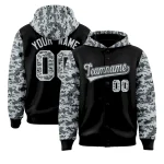 Custom Black Silver-Gray Raglan Sleeves Varsity Full-Snap Letterman Camo Jacket Hoodie