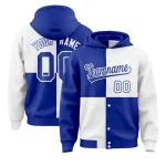Custom Royal White Varsity Full-Snap Four Squares Color Block Letterman Jacket Hoodie