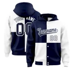 Custom Navy White Varsity Full-Snap Four Squares Color Block Letterman Jacket Hoodie