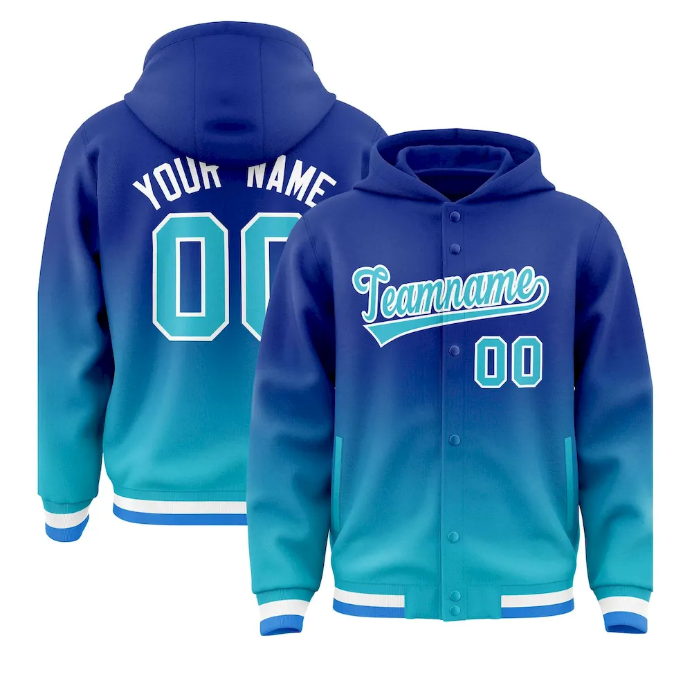 Custom Royal Sky Blue Varsity Full-Snap Letterman Gradient Jacket Hoodie