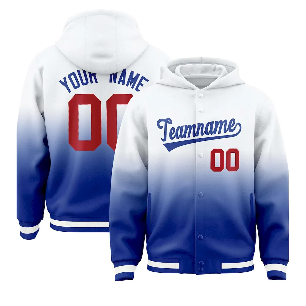 Custom White Royal Varsity Full-Snap Letterman Gradient Jacket Hoodie