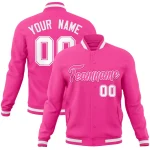 Custom Pink Pink-White Classic Style Varsity Full-Snap Letterman Jacket