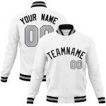 Custom White Black Classic Style Varsity Full-Snap Letterman Jacket