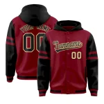 Custom Crimson Black Raglan Sleeves Varsity Full-Snap Letterman Three Stripes Jacket Hoodie