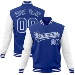 Custom Royal Royal-White Raglan Sleeves Varsity Full-Snap Letterman Jacket