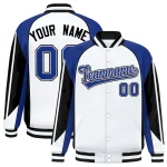 Custom Royal White Varsity Full-Snap Personalized Raglan Sleeves Color Block Letterman Jacket